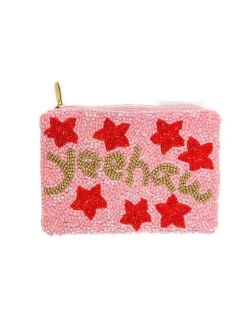 Pink Beaded Coin Purse with Red Stars "Yeehaw"